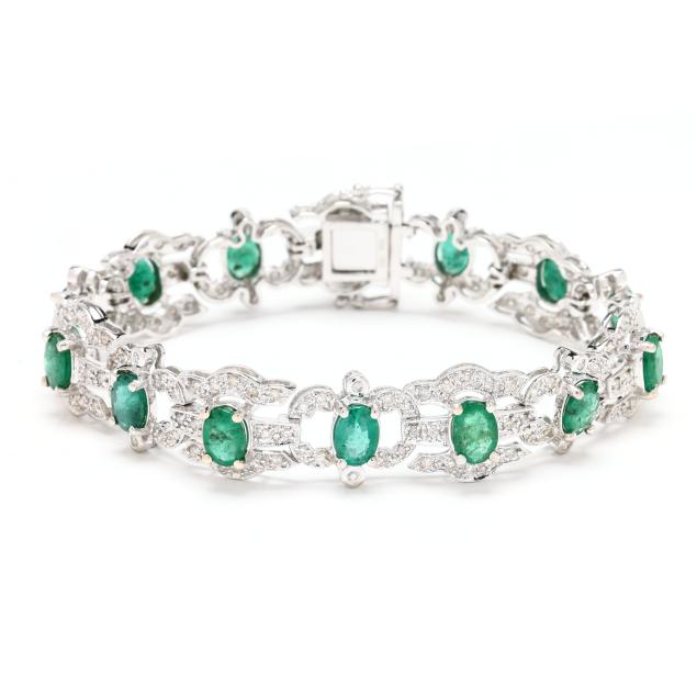 white-gold-emerald-and-diamond-bracelet