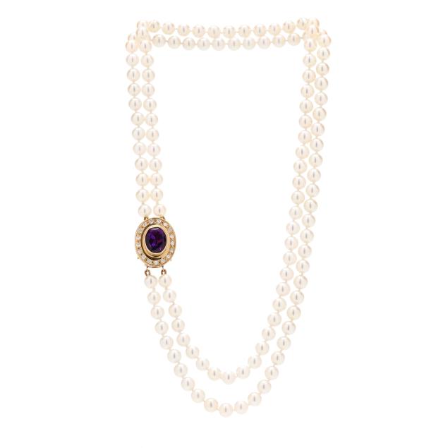 double-strand-pearl-necklace-with-gold-amethyst-and-diamond-clasp