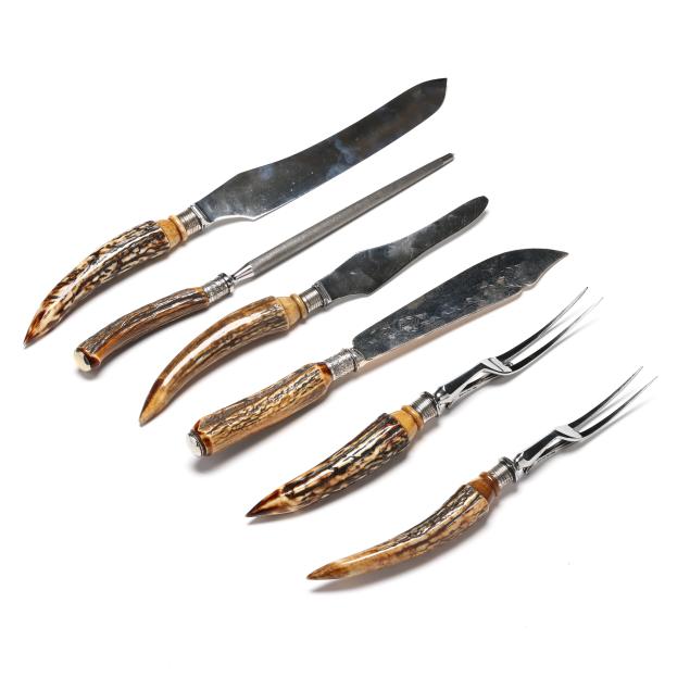 antique-cased-stag-handled-six-piece-silver-cutlery-set