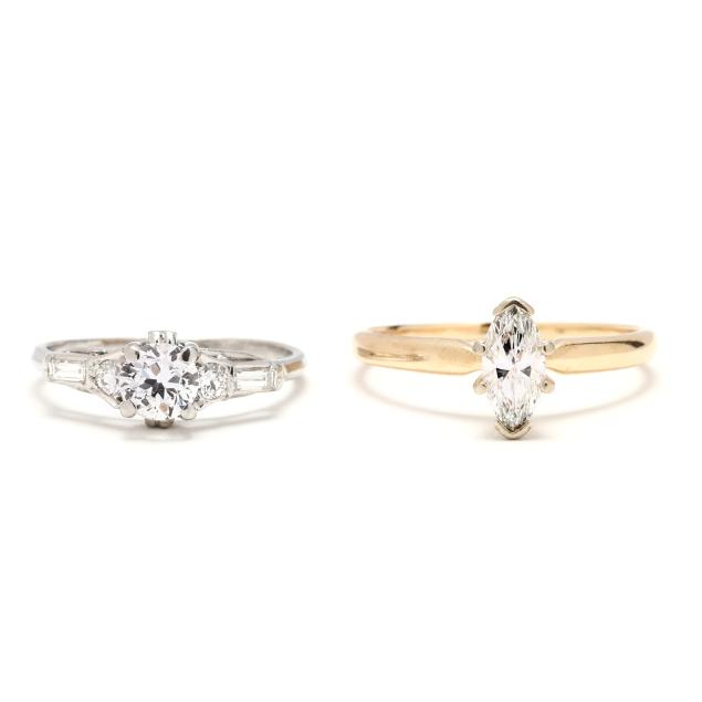 a-platinum-and-diamond-ring-and-a-gold-and-diamond-solitaire-ring
