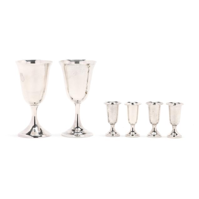 two-sterling-silver-goblets-and-a-set-of-four-cordials