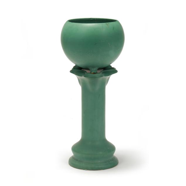 arts-crafts-matte-green-art-pottery-jardiniere-and-pedestal