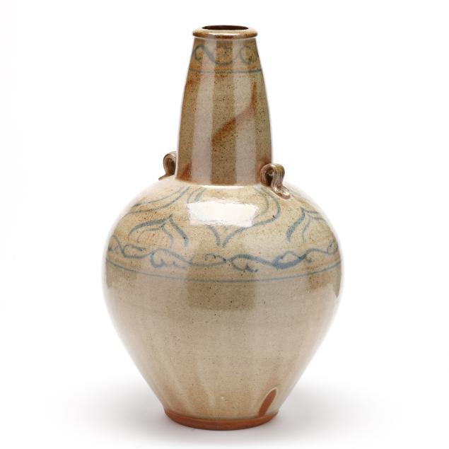 daniel-johnston-seagrove-nc-tall-cobalt-decorated-stoneware-vessel