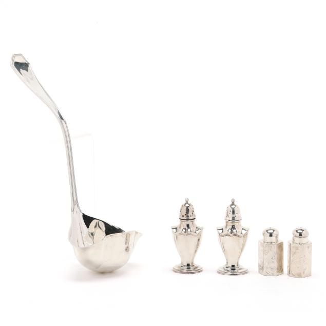 four-sterling-silver-salt-pepper-shakers-and-a-punch-ladle