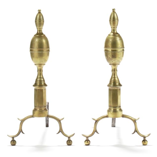 attributed-griffiths-green-large-pair-of-federal-brass-double-lemon-top-andirons