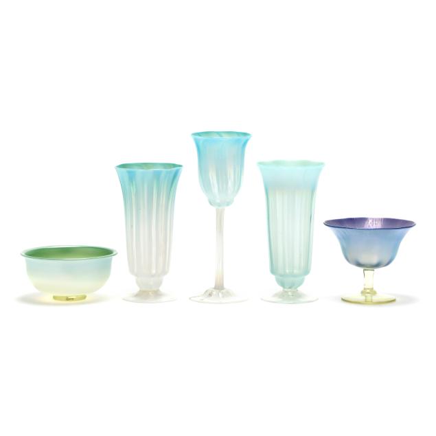 five-pieces-of-l-c-tiffany-pastille-glass