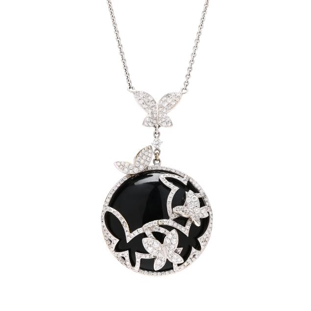 white-gold-black-onyx-and-diamond-butterfly-motif-necklace