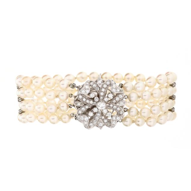 multi-strand-pearl-bracelet-with-white-gold-and-diamond-clasp
