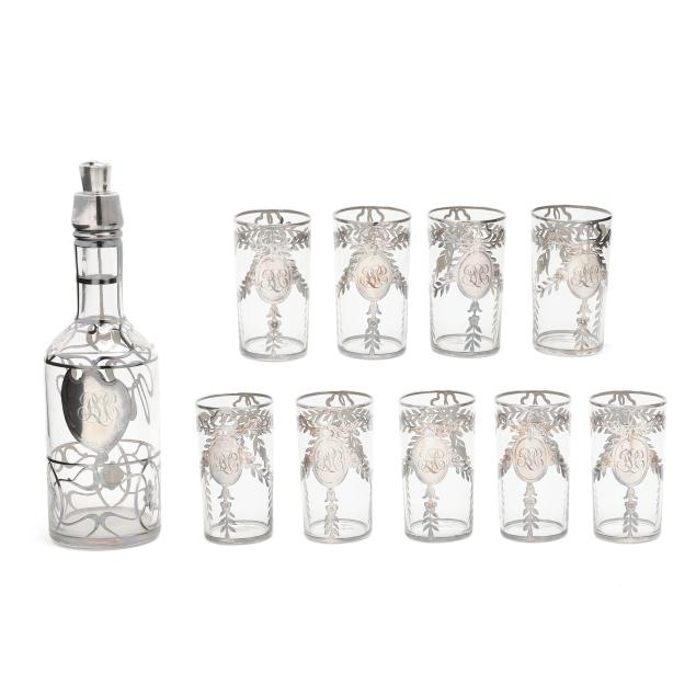 sterling-silver-mounted-glass-decanter-and-tumbler-set