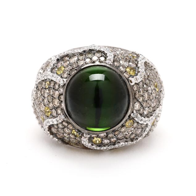 white-gold-green-tourmaline-and-gem-set-dome-ring