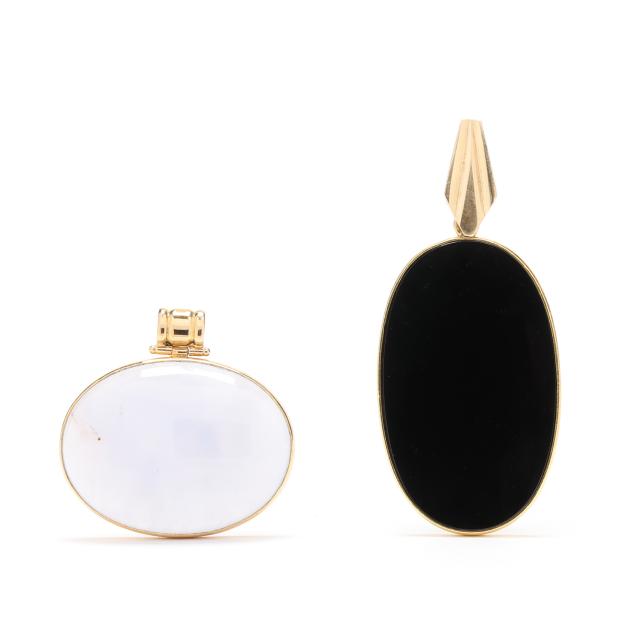 two-gold-and-gem-set-pendants