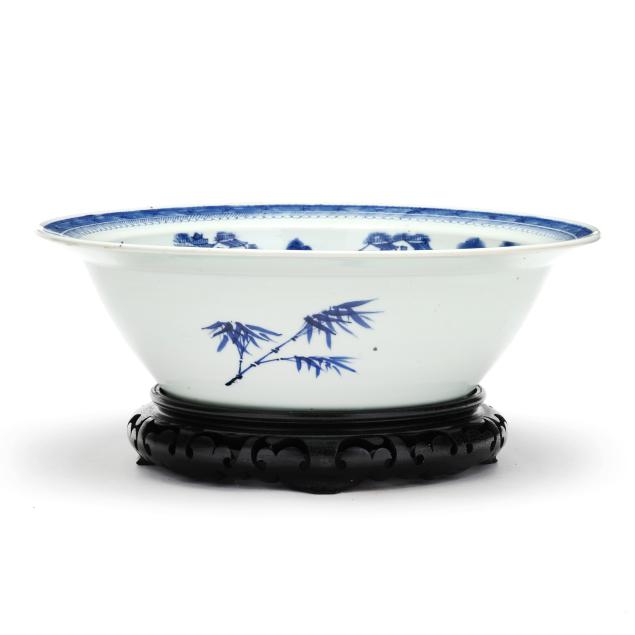 nanking-cobalt-decorated-porcelain-punch-bowl-on-stand