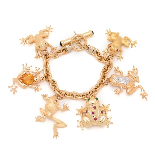 gold-and-gem-set-frog-charm-bracelet