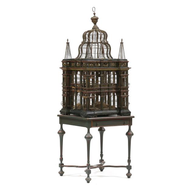 large-antique-continental-painted-birdcage-on-stand
