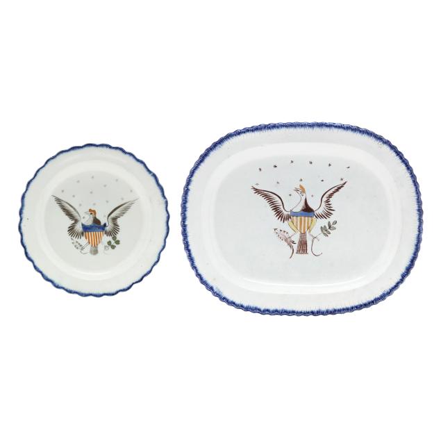 blue-shell-edge-creamware-plate-and-platter-with-american-great-seal