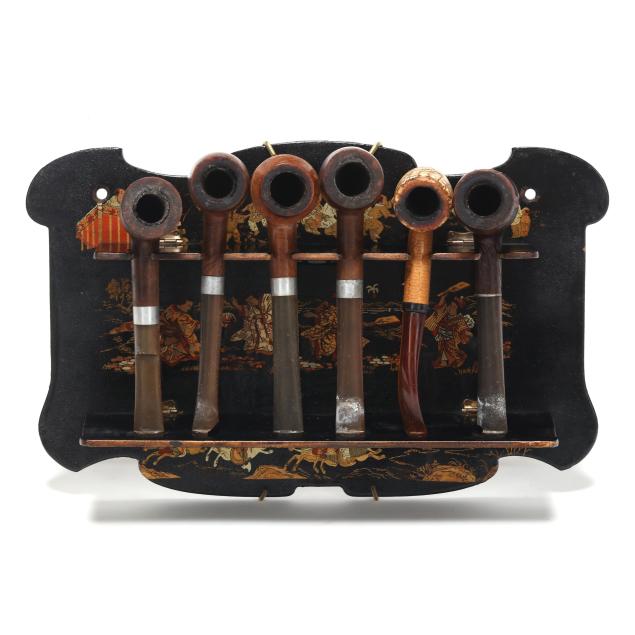 black-lacquer-chinoiserie-pipe-rack-with-six-wood-pipes