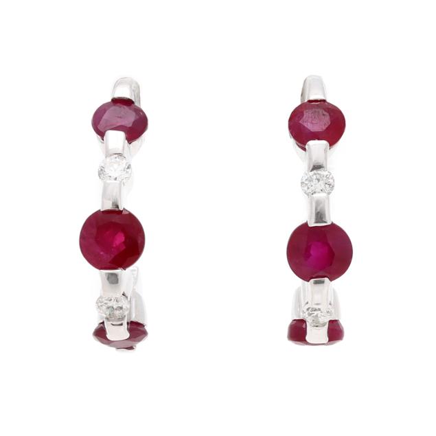 white-gold-ruby-and-diamond-hoop-earrings