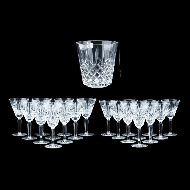 set-of-waterford-crystal-goblets-and-champagne-bucket