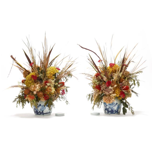 pair-of-antique-chinese-blue-and-white-ginger-jars-with-designer-dried-flower-arrangements