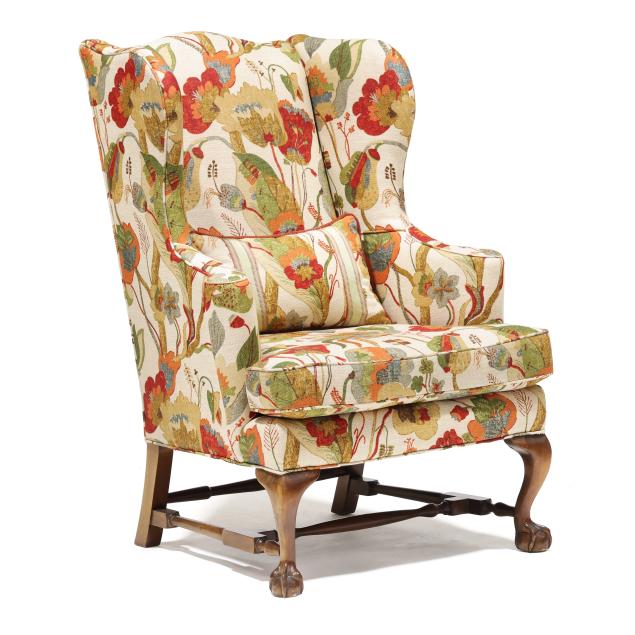 attributed-baker-custom-upholstered-chippendale-style-easy-chair