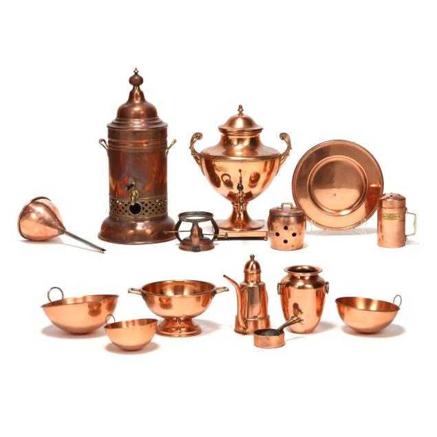 an-assorted-group-of-copper-cookware-and-servingware
