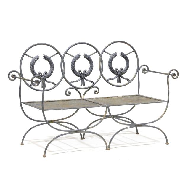 neoclassical-style-triple-back-wrought-iron-garden-bench