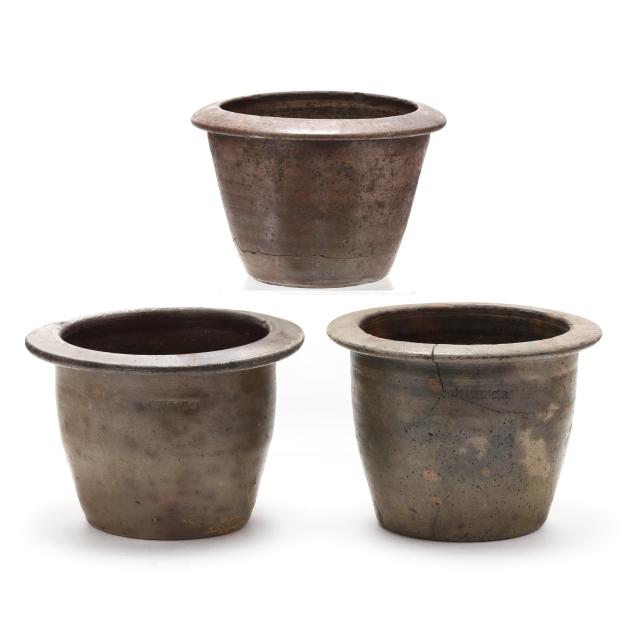 three-antique-signed-american-stoneware-cream-risers