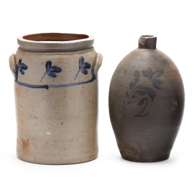 two-american-cobalt-decorated-stoneware-storage-vessels