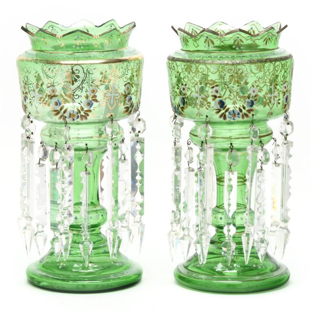 pair-of-bohemian-green-glass-mantel-lusters