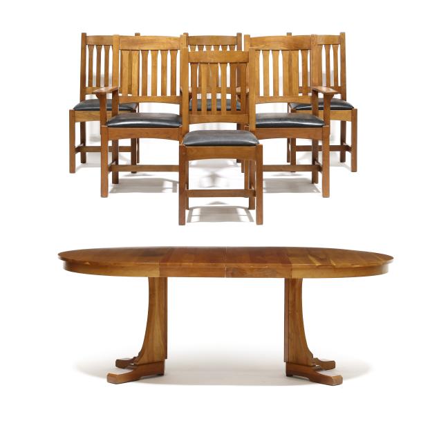 stickley-mission-style-cherry-dining-table-and-six-chairs