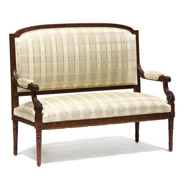 louis-xvi-style-carved-mahogany-silk-upholstered-settee