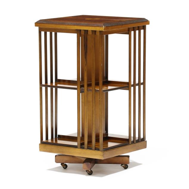 edwardian-style-inlaid-mahogany-rotating-bookcase