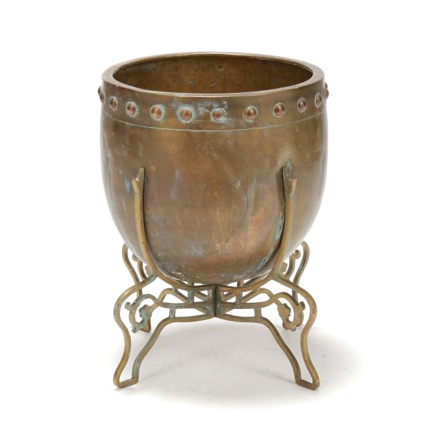 large-arts-crafts-brass-jardiniere-with-stand