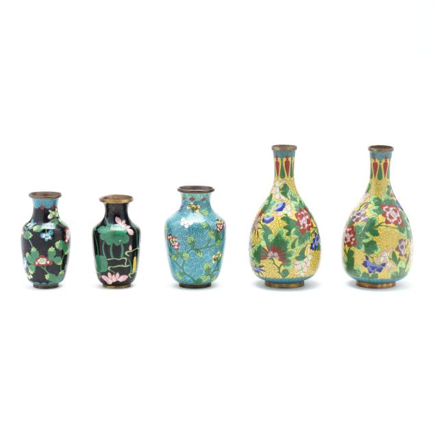 a-group-of-five-chinese-cabinet-cloisonne-vases