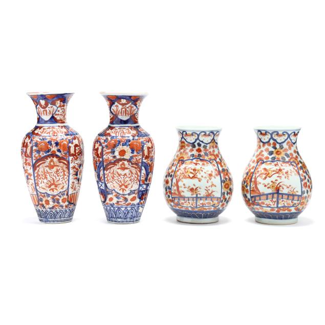 two-pairs-of-asian-imari-porcelain-vases