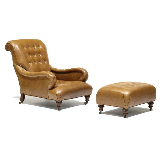 antique-english-leather-upholstered-slipper-chair-and-ottoman