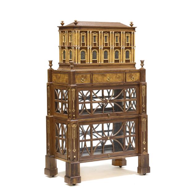 carved-and-painted-barrister-bookcase-with-architectural-model
