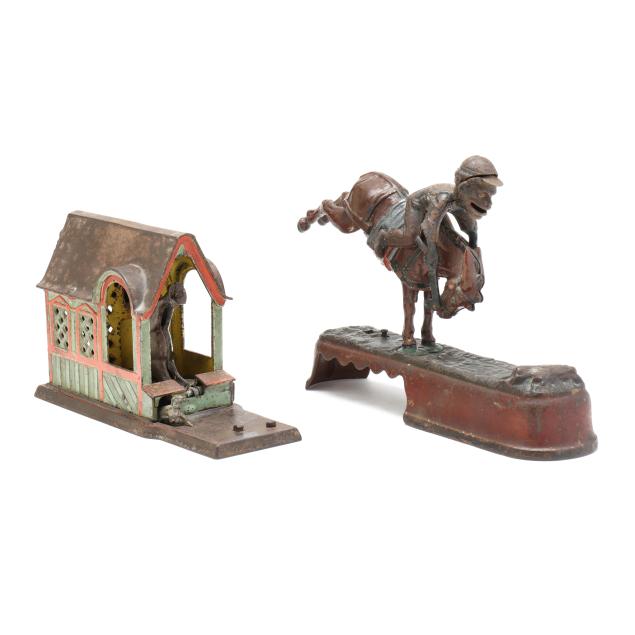 j-e-stevens-co-two-mechanical-coin-banks-with-mules
