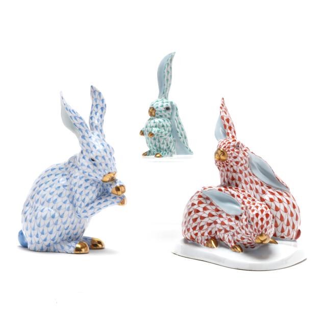 herend-three-fishnet-porcelain-rabbit-figures