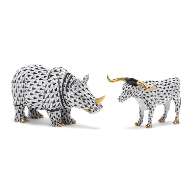 herend-two-black-fishnet-porcelain-animals