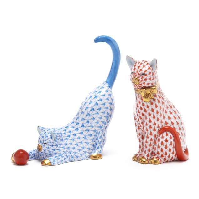 two-herend-fishnet-porcelain-cats
