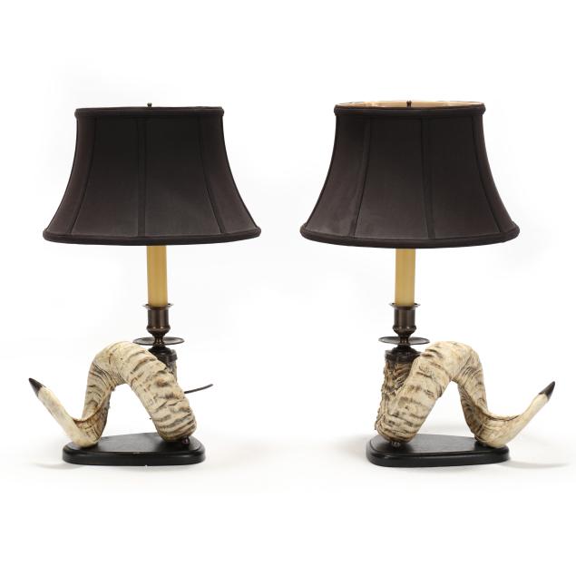 pair-of-faux-ram-s-horn-table-lamps-with-shades