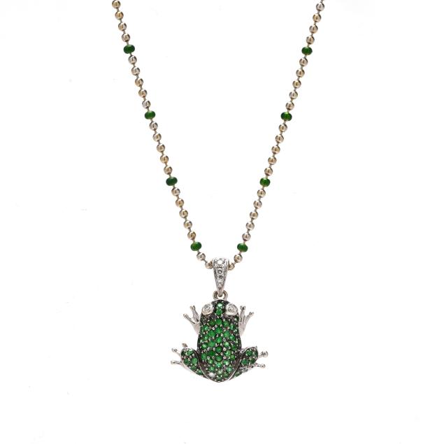 white-gold-and-garnet-frog-pendant-necklace