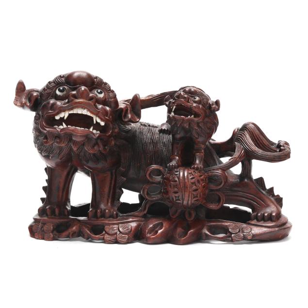 a-chinese-carved-wood-foo-lion-and-cub