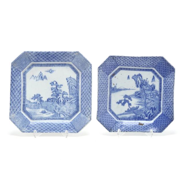a-pair-of-japanese-octagonal-blue-and-white-porcelain-plates