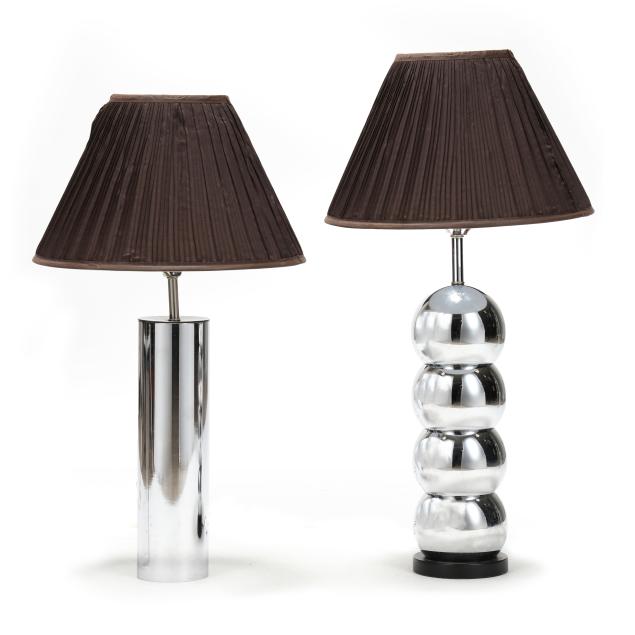 two-modernist-chrome-cylindrical-table-lamps-with-shades