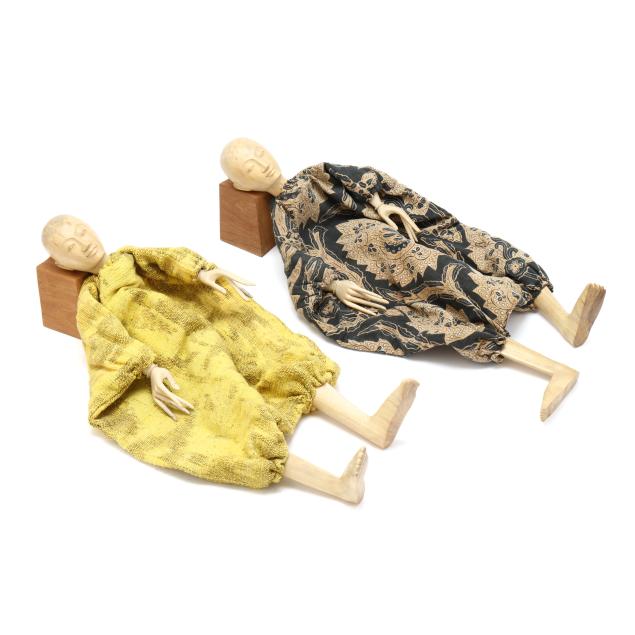two-carved-wood-and-cloth-puppets-with-stands