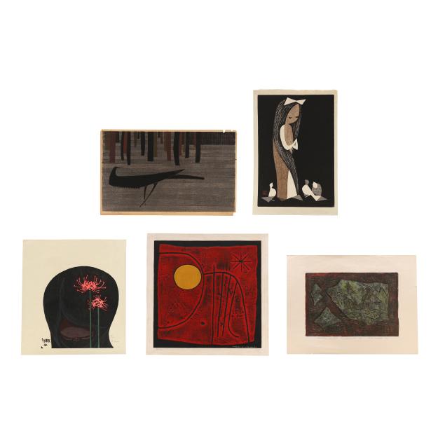 a-group-of-five-modern-japanese-prints