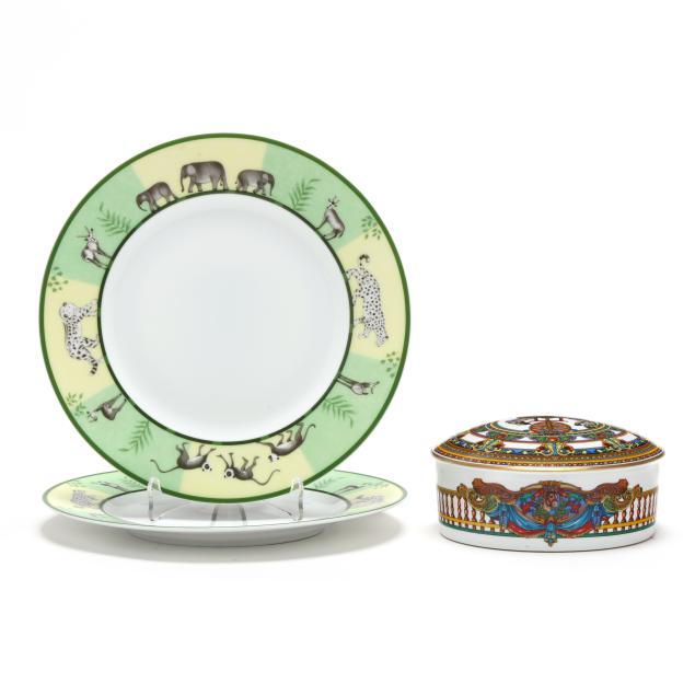 two-hermes-i-africa-i-porcelain-plates-and-a-gucci-porcelain-dresser-box