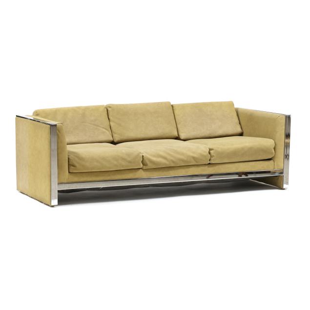 attributed-milo-baughman-vintage-chrome-framed-sofa